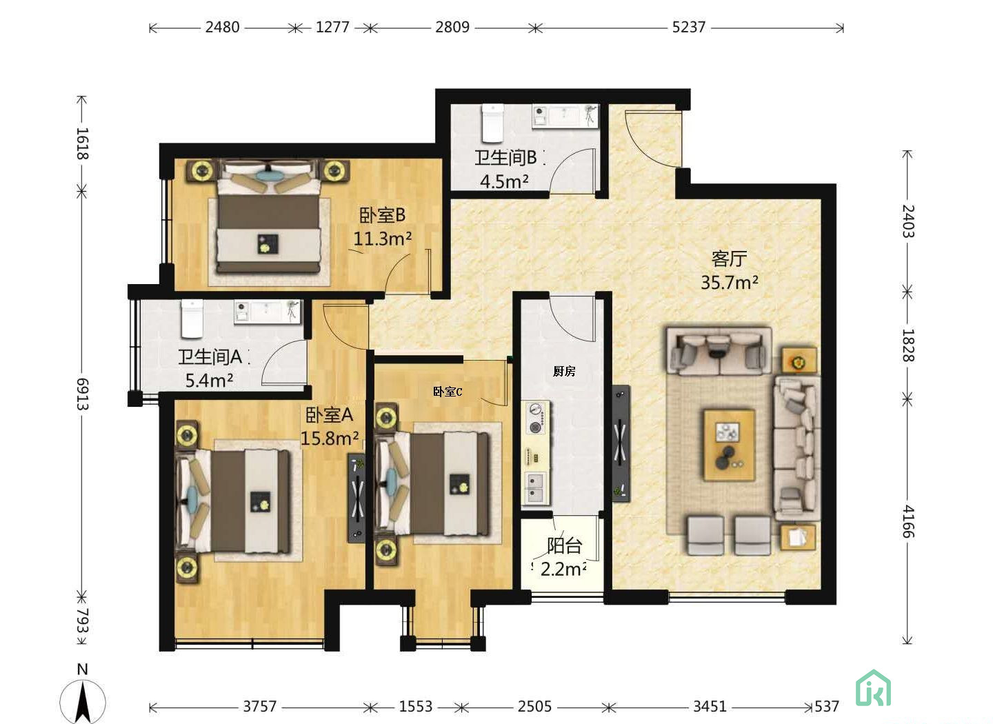 富力又一城B区B5号楼705 